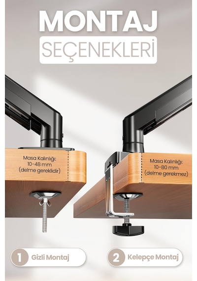 Çiftli Monitör Kolu Vesa Uyumlu Hareket Ayarlanabilir Monitör Standı 17-32" 9+9 Kg Kapasite Tutucu