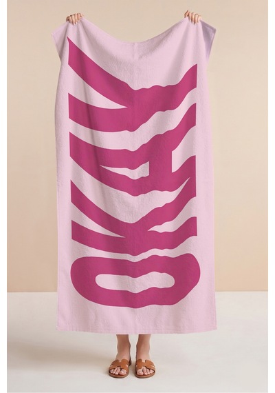 Pembe Okay Typografi Plaj Havlusu-minimalist Yaz Stili Havuz Deniz Banyo Hızlı Kuruyan Sahil Örtüsü Kuru Şeftali
