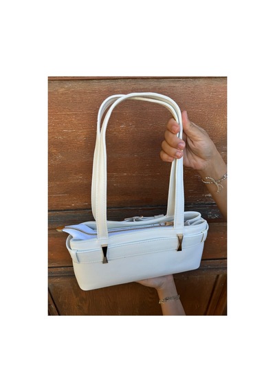 Just Polo Kadın Gold Aksesuarlı Kemer Detaylı Şık El Çantası Shopper Ebat : 14 X 30 Cm Beyaz