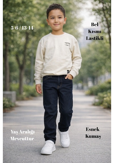 Cedy Denım - Yüksek Kalite Erkek Çocuk Yüksek Bel Regularfit Esnek Jean Pantolon C800 Lacivert