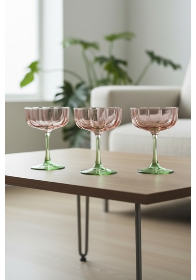 6 Kişilik Cam Kadeh 220 Ml Modern Ve Dekoratif Sunum Pembe