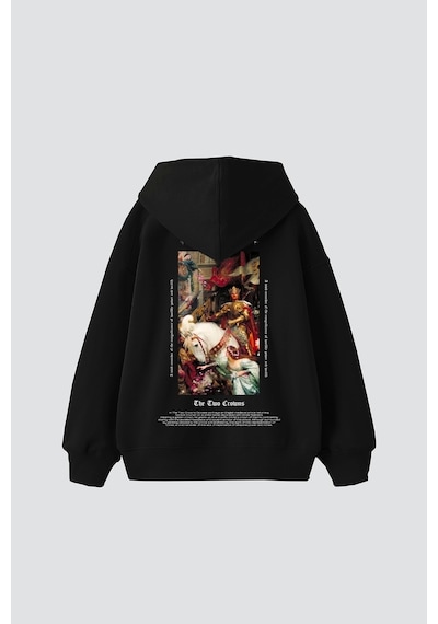 Tarzsokak The Two Crowns Baskılı Oversize Unisex Premium Siyah