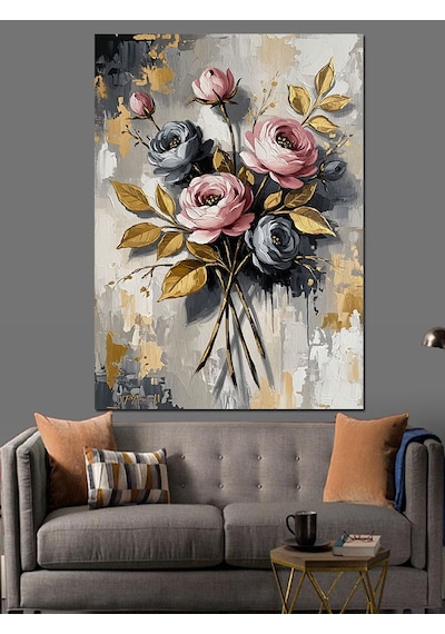 Ahşap Tablo Yağlı Boya Pembe Gül Buketi