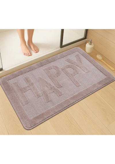 Doğal Kaymaz Taban Banyo Paspas Uzun Ömürlü Yumuşak Dokulu Su Emici Yıkanabilir Happy 60x100 Vizon