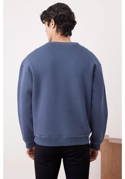 Benerly Erkek Bisiklet Yaka Düşük Kol Oversize Kalıp Sweatshirt Fonksiyon Indigo