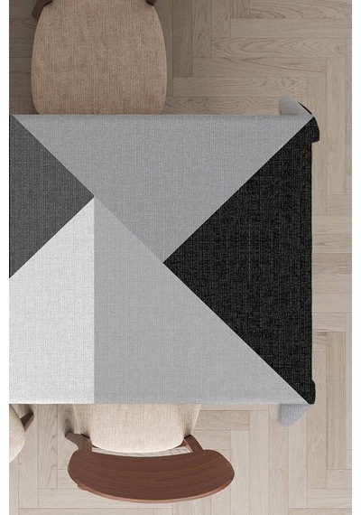 Gri Geometrik Desenli Dokuma Leke Tutmaz Masa Örtüsü Mso347n11