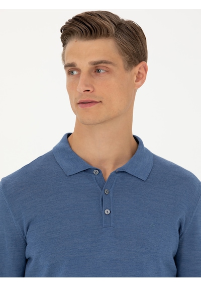 Cacharel Koyu Mavi Slim Fit Polo Yaka Basic Triko Kazak Cacharel Koyu Mavi Slim Fit Polo Yaka Basic Triko Kazak