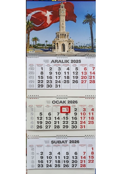 2026 Gemici Takvimi - Denizci Takvimi - Üç Ayı Gösteren Takvim