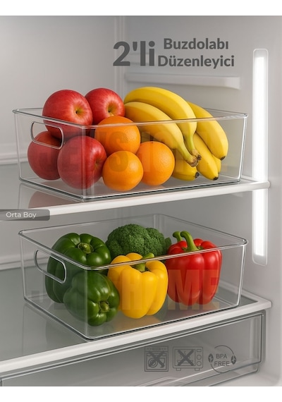 Jet's Home 2'li Buzdolabı İçi Düzenleyici Saklama Organizeri Bpa Free Düzenleyici Darbeye Dayanıklı 28x19x9 Cm Şeffaf