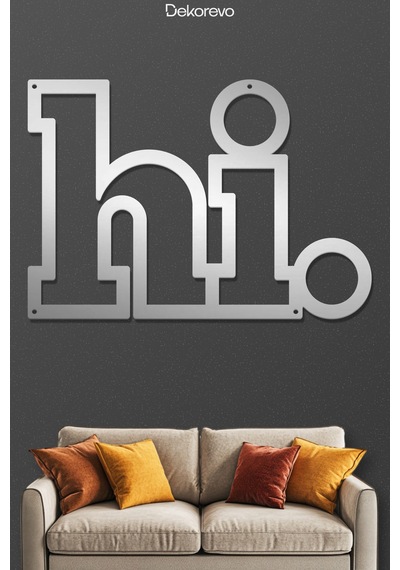 Hi Yazı Metal Duvar Tablosu - Metal Duvar Sanatı - Krom - 21 X 30 Cm