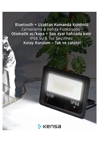 Akıllı Rgbw Led Projektör 50w Ip66 Bluetooth + Kumandalı, 8 Sahne Modu, Müzik Senkron Işık 1 Adet