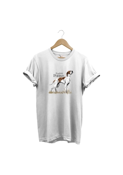 Hunting Avcılık English Pointer Av Köpeği Baskılı %100 Pamuk Regular Fit Unisex T-shirt Beyaz