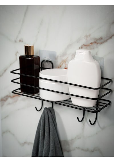 Yapışkanlı 4 Kancalı Banyo Rafı Siyah Banyo Lif Şampuanlık Duşakabin Askısı Siyah Diğer
