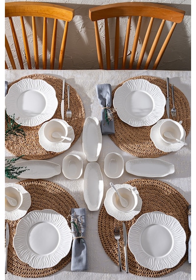 Emsan Flowery Porselen 30 Parça 6 Kişilik Kahvaltı Takımı Beyaz