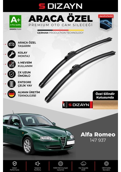 S-dizayn Alfa Romeo 147 937 Ön Cam Silecek Seti 2000-2010 Premium Araca Özel 55-40 Cm A+ Kalite Aocs
