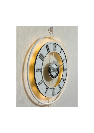 Pey Aksesuar Metal Camlı Duvar Saati 50 X 70 Cm Orta Boy Işıklı Gerçek Cam M51-beyaz-şeffaf-beyaz-gümüş M51-beyaz-şeffaf-beyaz-gümüş
