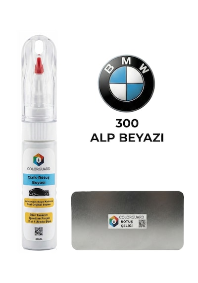 Bmw 300 Alp Beyazı İğneli Ve Fırçalı Özel Tasarım Şişe Rötuş Boyası Ve Profesyonel Rötuş Çeliği Seti