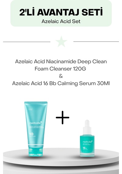 Azelaik Asit Set: Azelaic Acid Niacinamide Deep Clean Foam Cleanser 120g + Azelaic Acid 16 Bb Calming Serum 30ml