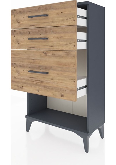 Arges Komodin 3 Çekmeceli 60x30x106 Antrasit-çam Antrasit