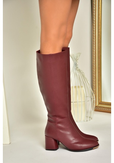 Fox Shoes J848300109 Bordo Kalın Topuklu Kadın Çizme Bordo-suni Deri Bordo