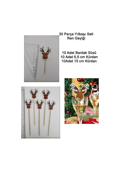 30 Parça Geyikli Yılbaşı Sofra Seti : Kısa Kürdan Uzun Kürdan Bardak Süsü