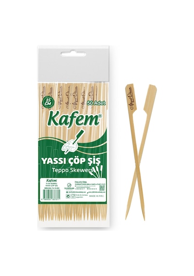 Kafem Yassı Çöp Şiş - Sunum Kürdanı 15 cm 50 Li x 200 Paket (Koli)