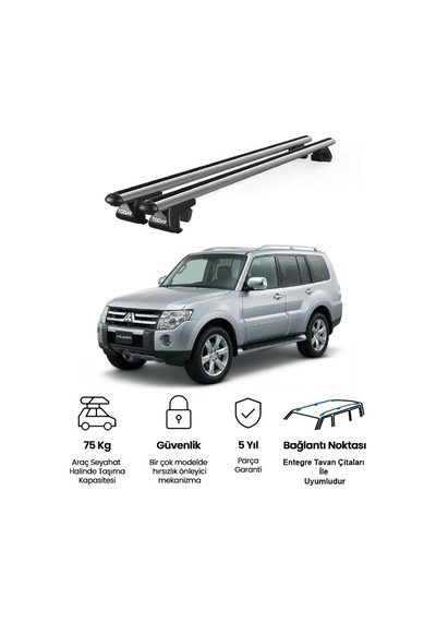 Venüs Mitsubishi Pajero 5d 2011-2021 Uyumlu Gri Ara Atkı Port Bagaj Tavan Barı