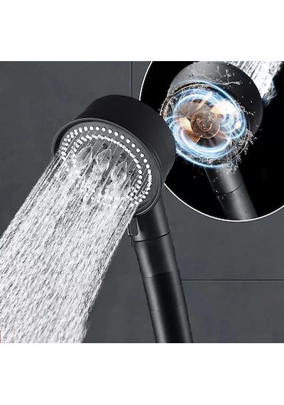 Turbo Fan Pervaneli 5 Fonksiyonlu Su Tasarruflu Duş Başlığı Pervaneli Turbo El Duşu Siyah/gold-9009747038346