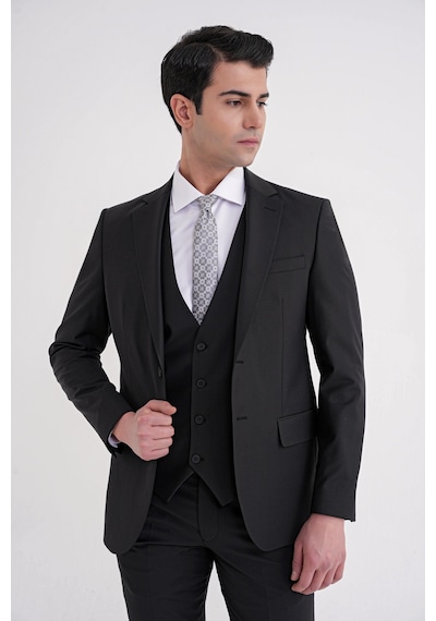 Efor Slim Fit Çift Yırtmaç Dokulu %97 Yün Esnek Siyah Yelekli Klasik Takım Elbise Tk 936 Siyah Efor Slim Fit Çift Yırtmaç Dokulu %97 Yün Esnek Siyah Yelekli Klasik Takım Elbise Tk 936 Siyah