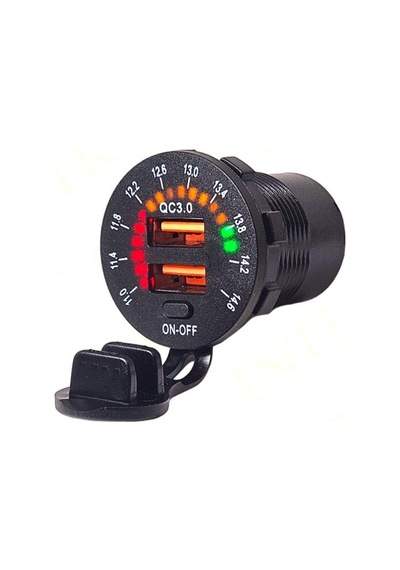 12v-24v Dijital Voltmetre+şarj Cihazlı Usb X2 3 A Off-on Anahtarlıi Işıklı 28 Mm