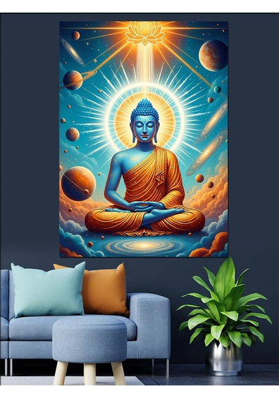 Ahşap Tablo Uzayda Meditasyon Yapan Buda