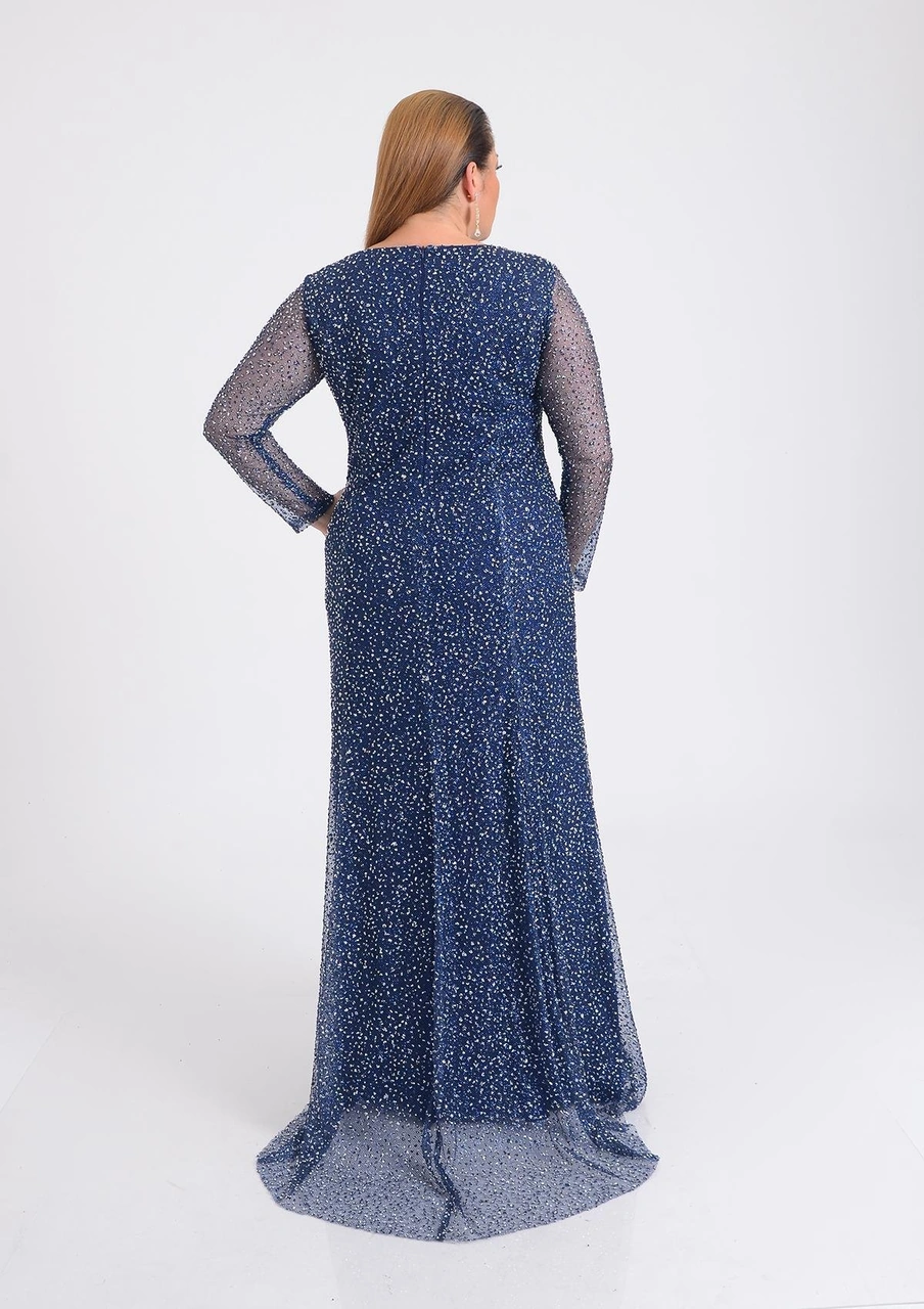 Lilas Xxl Büyük Beden Glitter Baskı Lacivert Renkli Uzun Kollu Uzun Abiye Elbise Lacivert Lilas Xxl Büyük Beden Glitter Baskı Lacivert Renkli Uzun Kollu Uzun Abiye Elbise Lacivert