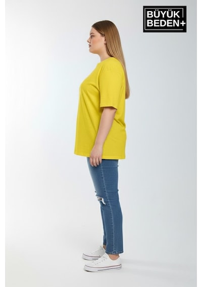 Superlife Büyük Beden Kadın Basic Tişört Pamuklu Düz T-shirt 3xl-6xl Spr26btsk510 Sarı