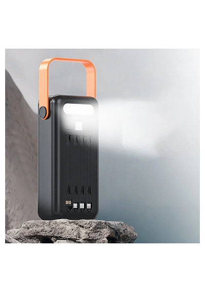 50000 Mah Solar Güneş Enerjili Powerbank - Dijital Göstergeli Led Fenerli Taşınabilir Kampçı Batarya Siyah