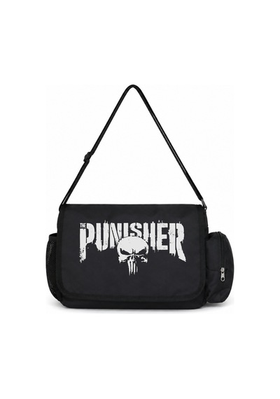 Sevbano Punisher Dizi Baskılı Unisex Okul, Spor, Ofis Çok Amaçlı Postacı Siyah