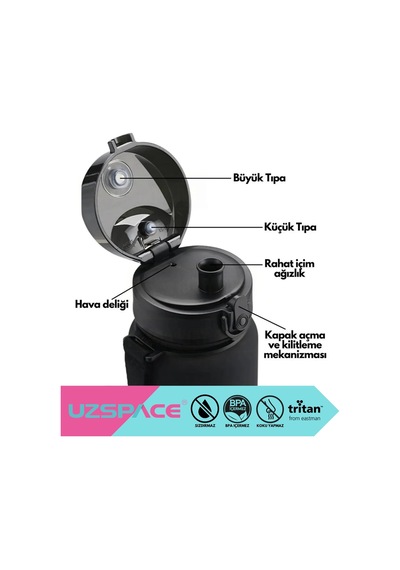 Uzspace 1000ml Soft Touch Tritan Su Matarası Kırmızı Çok Renkli