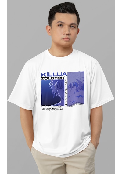 Killua Zoldyck Hunter X Hunter Baskılı Unisex Oversize Anime Tişö Beyaz