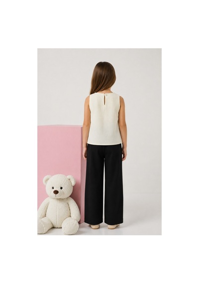 Fesshera Kids Kız Çocuk Asimetrik Kesim Bluz Ve Gül Detaylı Bol Paça Pantolon Takım Şık Kombin Sarı