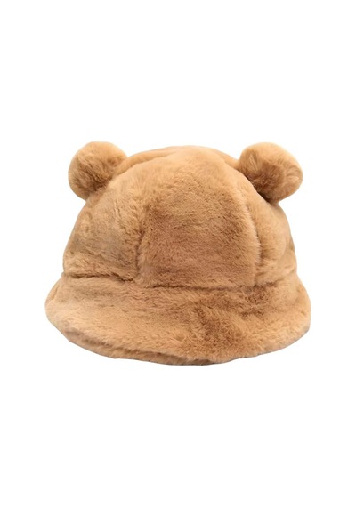 Uniquetrenders Kadın Sevimli Ayı Kulak Peluş Bucket Şapka Camel