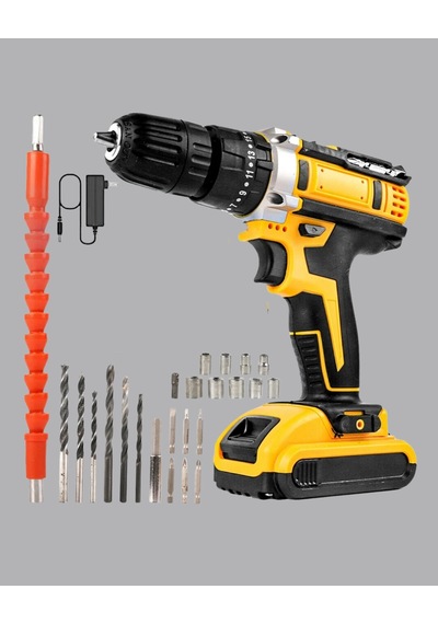 Hubrendy Tekno Şarjlı Darbeli Matkap Seti 2 Bataryalı, 24w Güç, 24 Parça Aksesuar, Led Işıklı