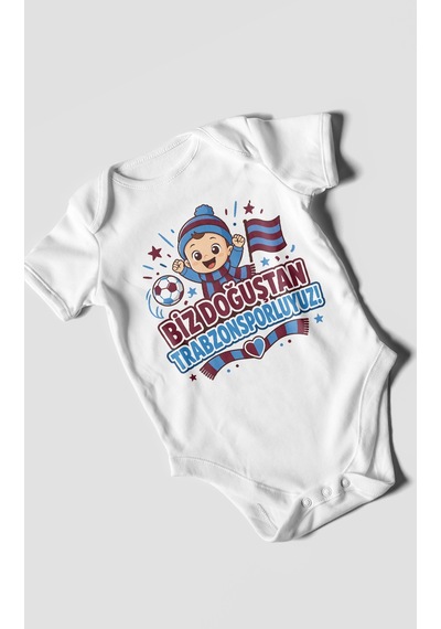 Morivokids Biz Doğuştan Trabzonsporluyum Kısa Kollu Bebek Body %100 Pamuk Beyaz