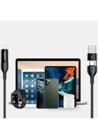 Floveme 4In1 Usb To Type C -Type To Type Kablosu+Apple iPhone Uyumlu Başlık U-Siyah