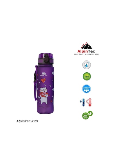 Alpintec Kedi Desenli Mor Tritan Çocuk Su Matara 500 Ml Diğer
