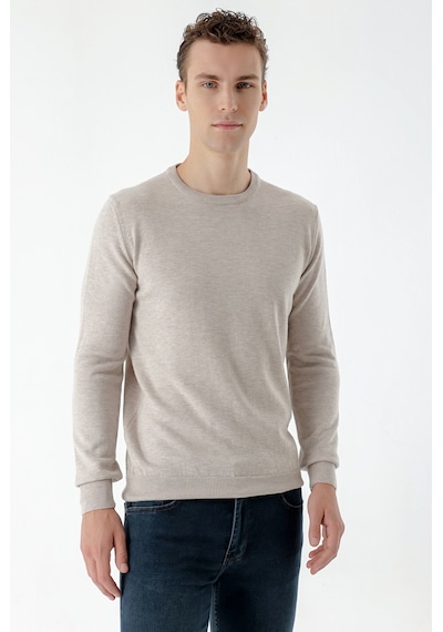 Morven Erkek Bej Basic Bisiklet Yaka Dynamic Fit Rahat Kesim Triko Bej