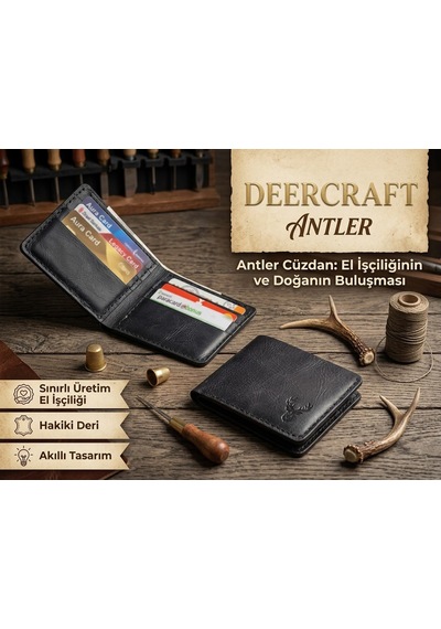 Deer Craft Antler Siyah Hakiki Deri Cüzdan 0 Siyah