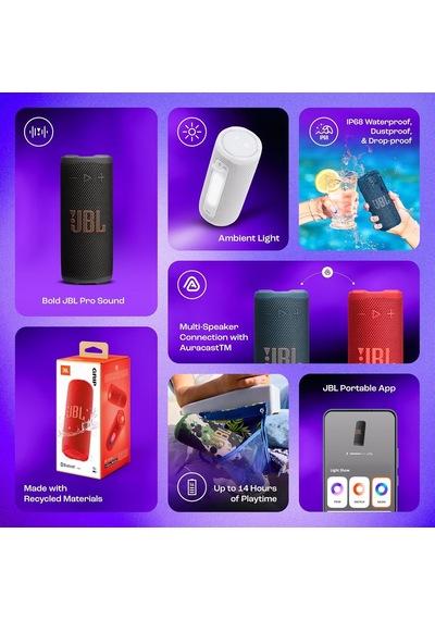 Grip Bluetooth Hoparlör, Beyaz, Jbl Pro Ses, Aı Sound Boost, Ip68 Su Geçirmez Ve Toz Geçirmez, Ambiyans Aydınlatmas