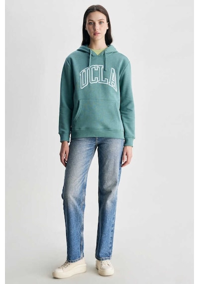 Ucla Rıley Yeşil Kapüşonlu Nakışlı Standard Fit Kadın Sweatshirt Yeşil