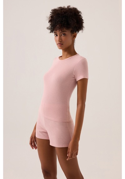 Los Ojos X Ece Pembe Modal Kumaşlı Kısa Kollu Şortlu Pijama Takımı Ribbed Pj4 Pembe Pembe