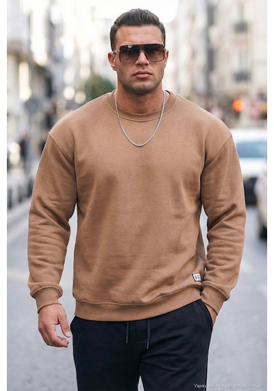 Buratti Regular Fit Bisiklet Yaka Pamuklu Içi Tüylü Yumuşak Şardonlu Erkek Sweat 5905255 Tarçın