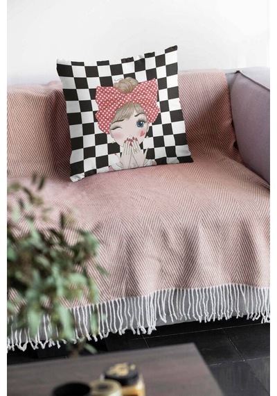 Siyah Pop Art Çift Taraflı Yastık Kırlent Kılıfı Krl111n11
